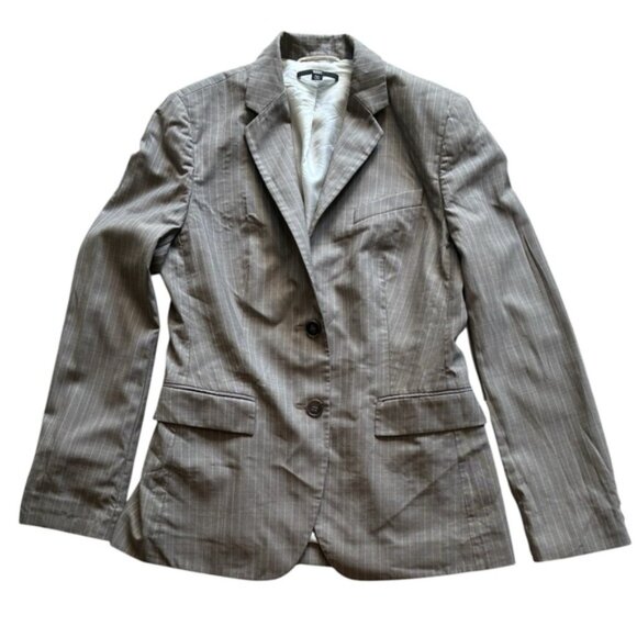 Hugo Boss Women’s Beige 100% Virgin Wool Pinstripe Blazer Size 10 - Picture 1 of 15